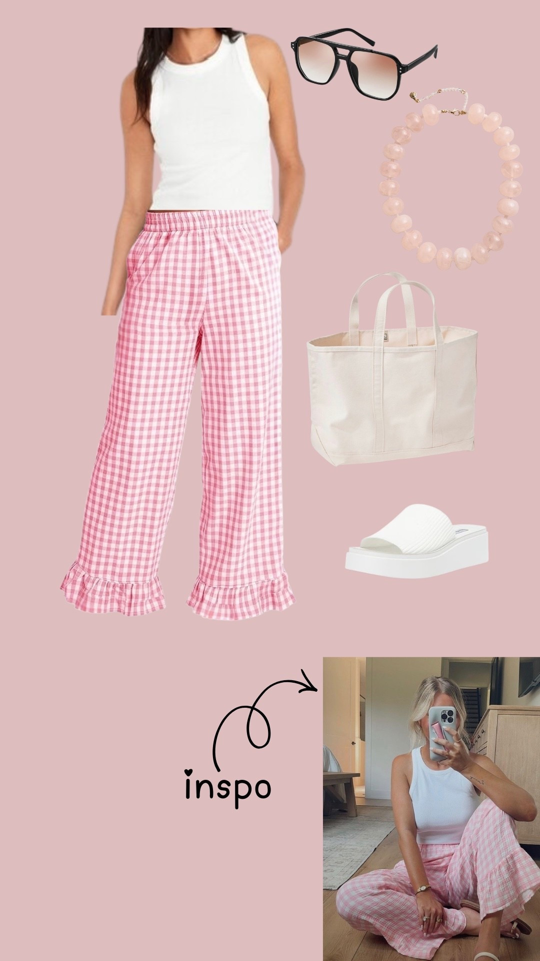 Spring outfit 
Spring mom outfit
Comfy spring outfit 
Gingham pants 
Gingham pants outfit
Pink gingham pants outfit 
Spring outfit 2026

#LTKootd #LTKmomlife