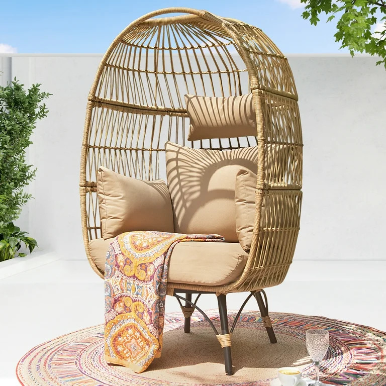 NICESOUL Outdoor Patio Lounge Chair Boho Stationary Wicker Yellow Egg Chair for Indoor Living Roo... | Walmart (US)