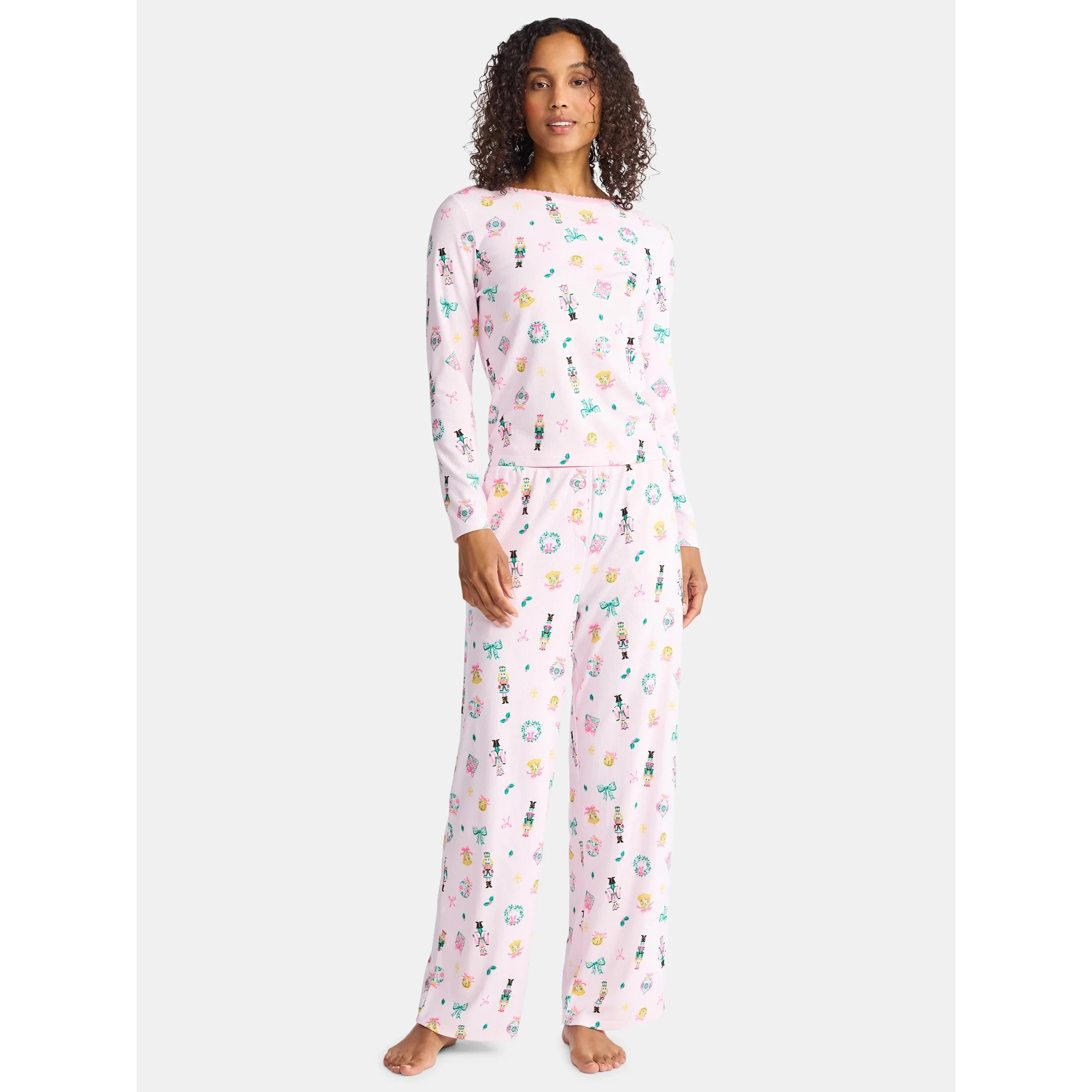 Christmas Women's and Women's Plus Long Sleeve Top and Wide Leg Pants Pajama Set from Holiday Tim... | Walmart (US)