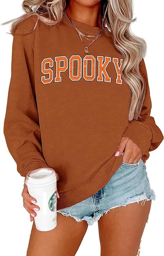 Halloween Sweatshirts Women: Spooky Season Sweatershirt Ghost Shirts Fall Sweater Pullover Top | Amazon (US)