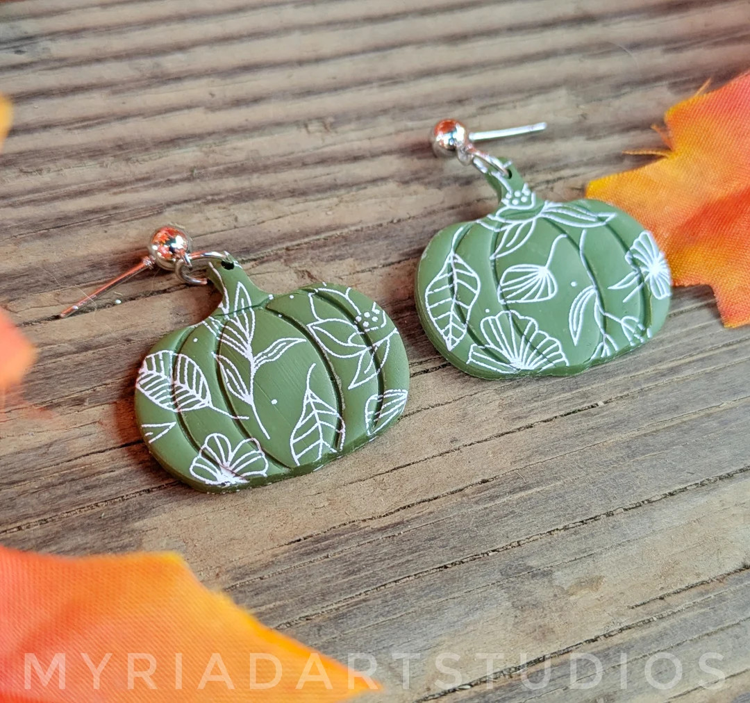 Floral Pumpkin Earrings Polymer Clay - Etsy | Etsy (US)