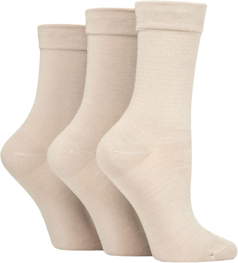 SockShop Ladies Gentle Bamboo Socks with Smooth Toe Seams in Plain and Striped Designs Pack of 3 | Amazon (UK)