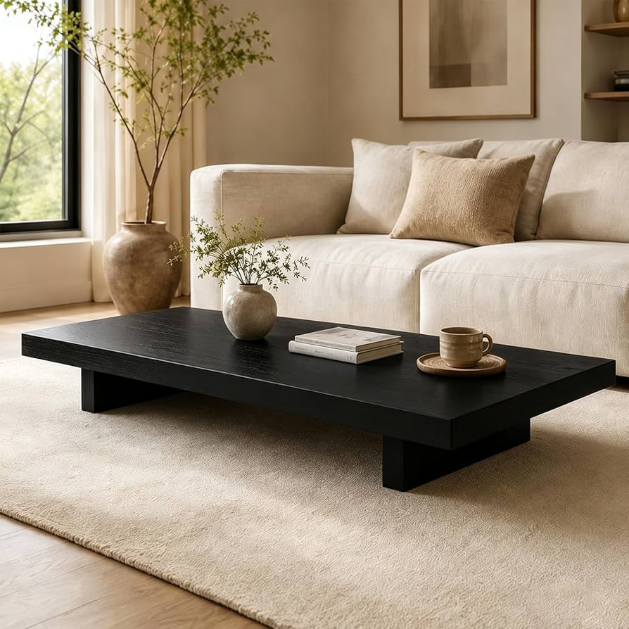KREATIAI Wood Coffee Table, Modern Living Room Table, Adjustable Foot Pad Design, Square Coffee T... | Amazon (US)