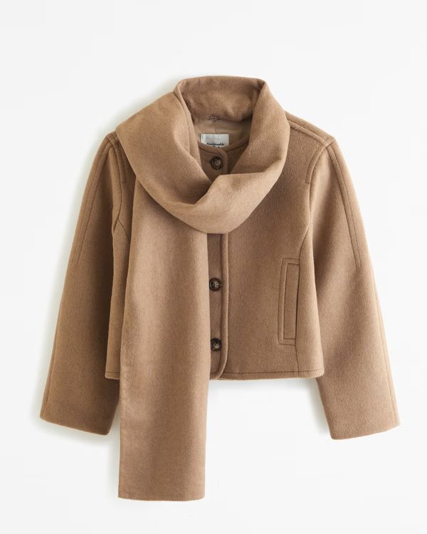 Women's Removable Scarf Double-Cloth Wool-Blend Jacket | Women's Coats & Jackets | Abercrombie.co... | Abercrombie & Fitch (US)