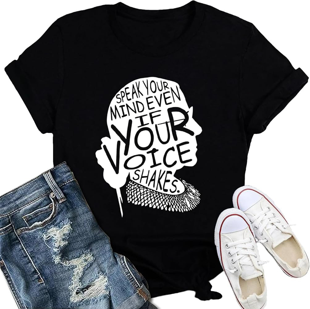 Womens RBG Shirt Ruth Bader Ginsburg T-Shirt Speak Your Mind Even If Your Voice Shakes Tee | Amazon (US)