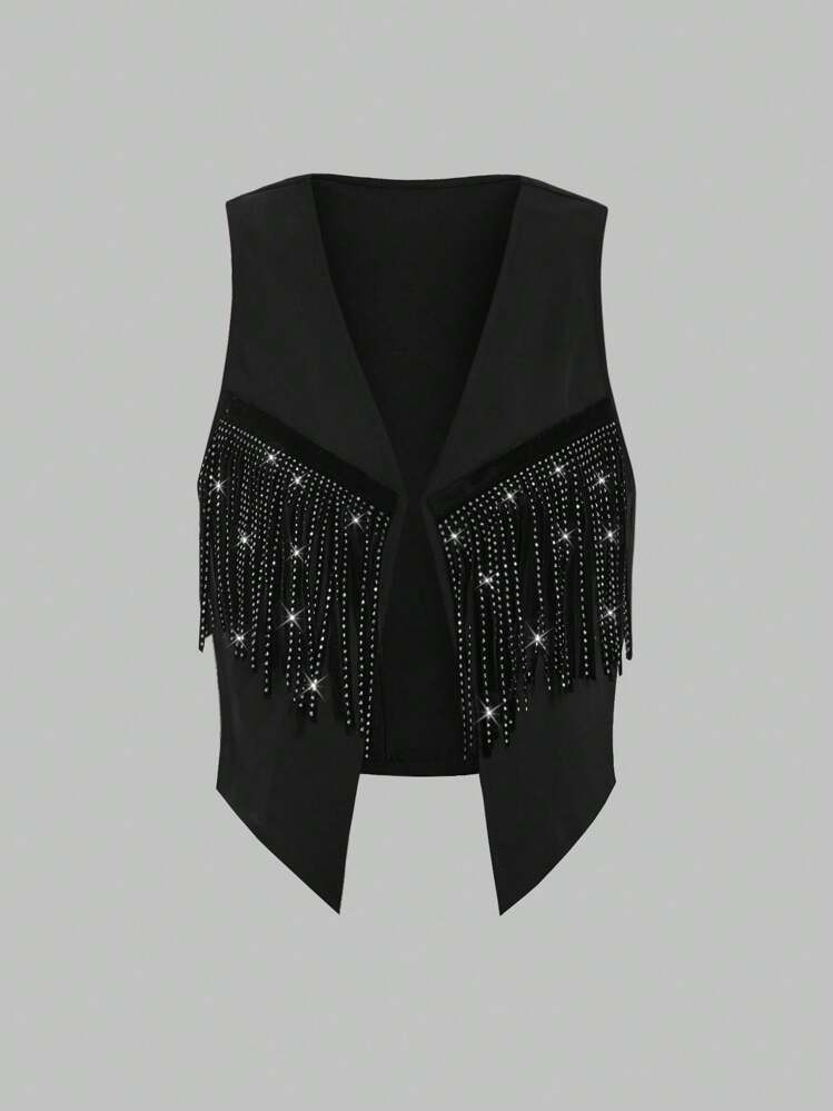 SHEIN Raffinéa Women's Fringed Vest Jacket With Patchwork | SHEIN