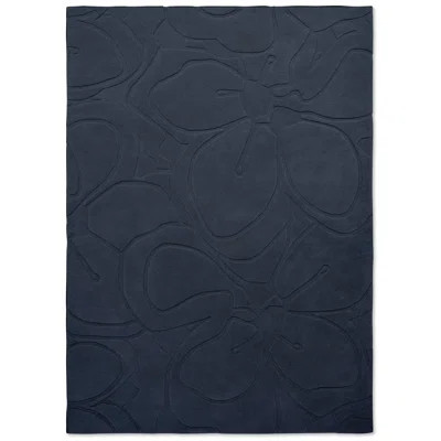 Floral Handmade Tufted Wool Area Rug in Dark Blue | Wayfair North America