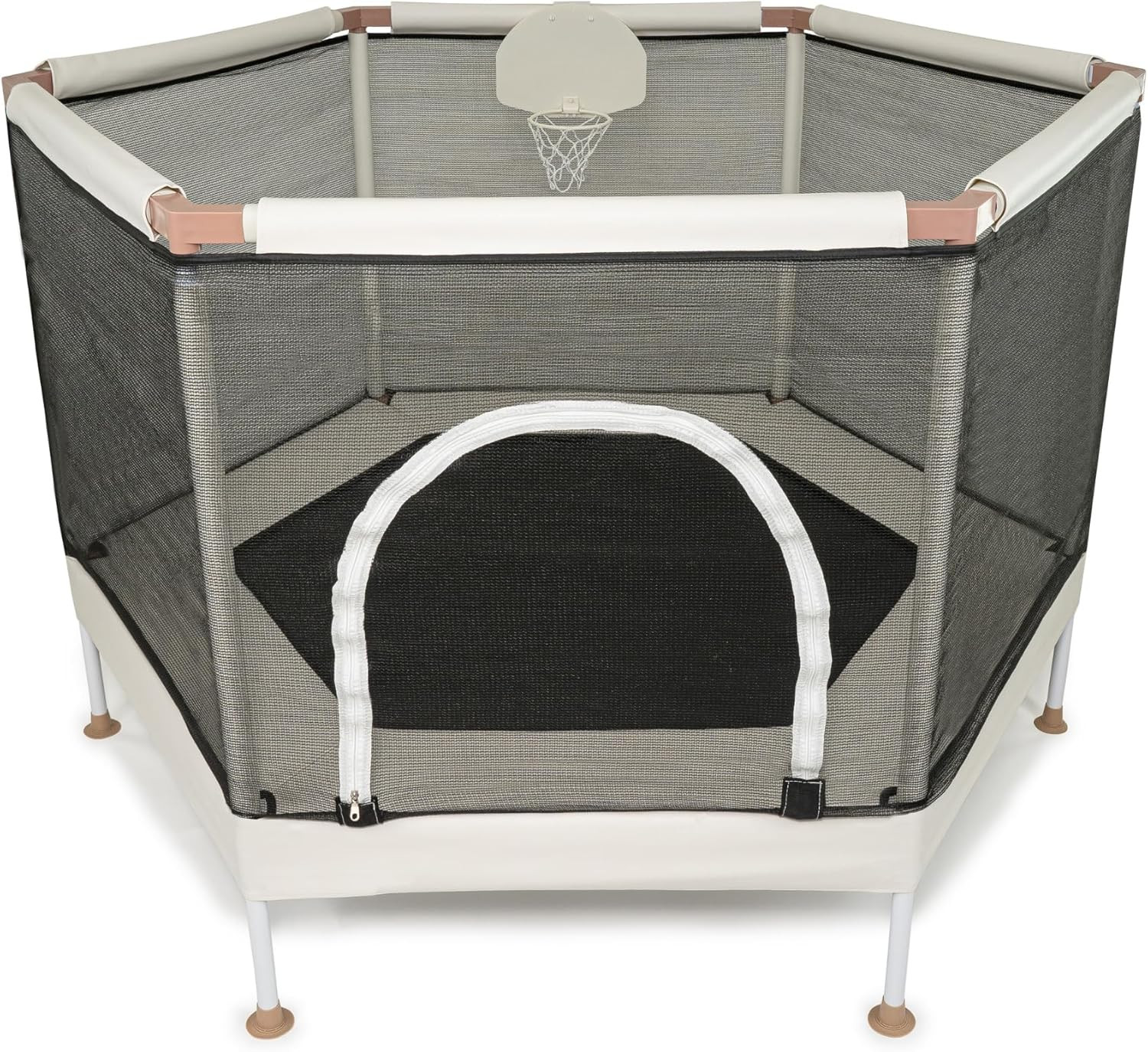 Kids Trampoline, Aesthetic Indoor and Outdoor Toddler Trampoline with Safety Net, Basketball Hoop... | Amazon (US)
