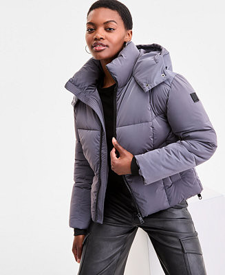 Steve Madden Women's Cropped Hooded Puffer Coat - Macy's | Macy's