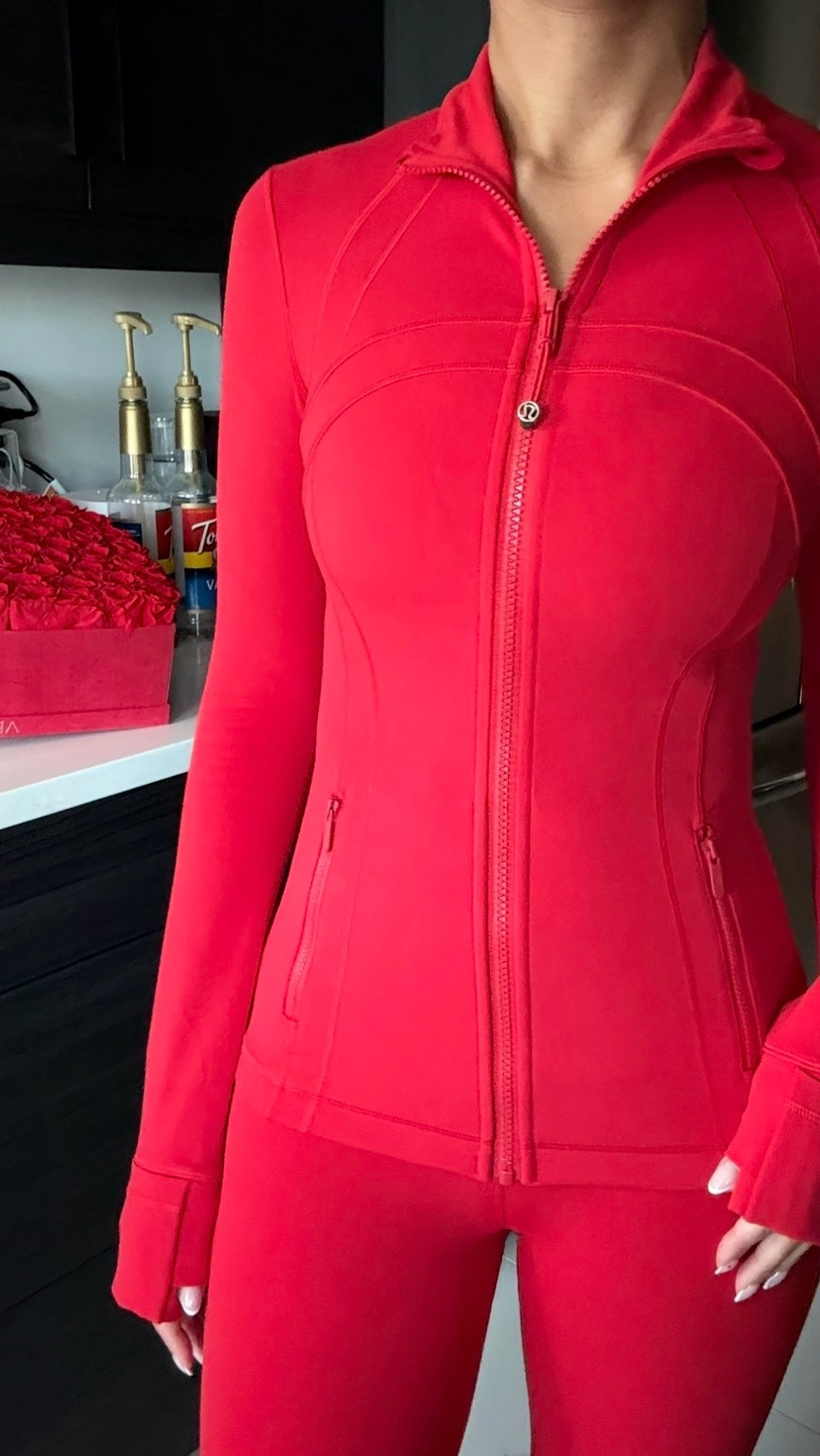 obsessed with this oxford red lululemon set ! ♥️ 

define jacket nulu, align pant, leggings, lunar new year, athleisure, yoga, pilates, lounge, tna crewneck socks, aritzia. 

#LTKstyletip #LTKfitness