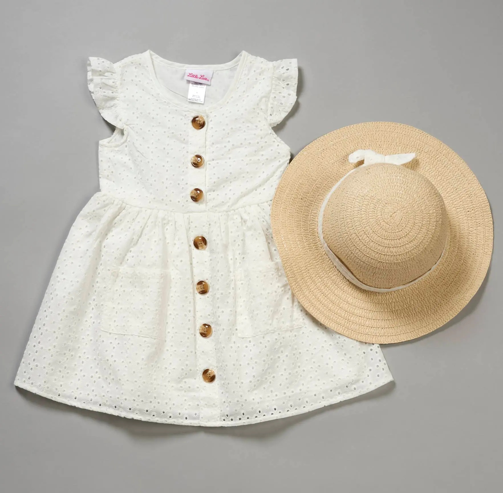 Girls (4-6x) Little Lass® Woven Eyelet Dress w/ Straw Hat | Boscov's Department Stores