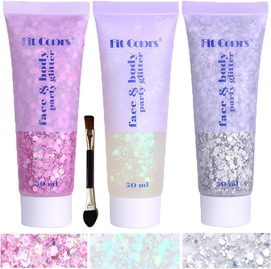 Body Face Chunky Glitter Gel: Pink White Silver Face Sparkles Glitter Gel Makeup for Singer Conce... | Amazon (US)