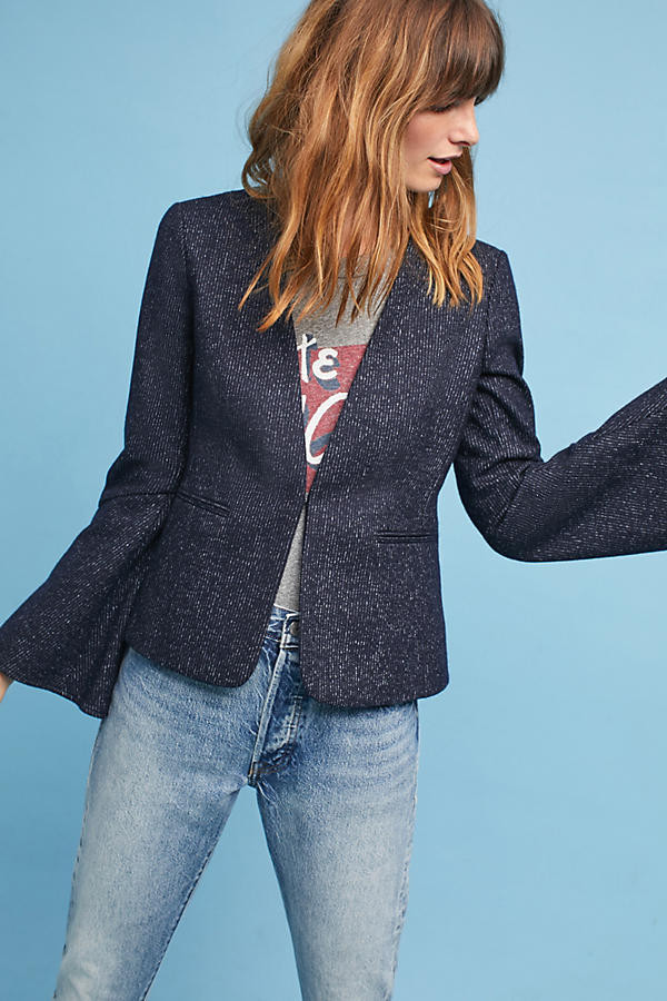 Pinstriped Flounced-Sleeve Blazer | Anthropologie (US)