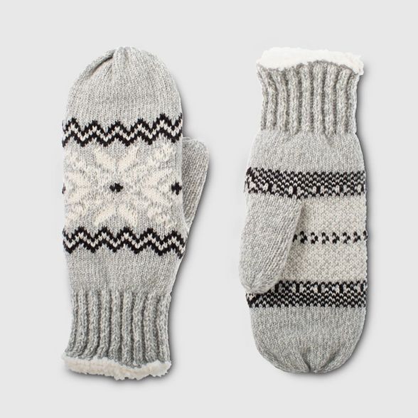 Isotoner Women's smartDRI Knit Snowflake Mittens - Gray One Size | Target