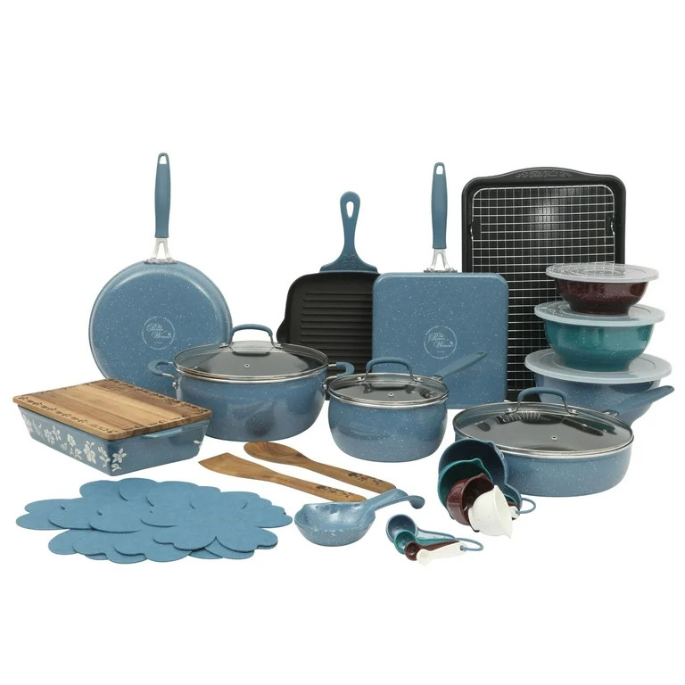 The Pioneer Woman Speckle Denim 34-Piece Aluminum Cookware Combo Set | Walmart (US)