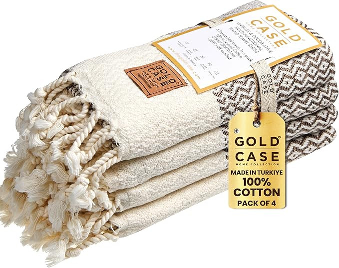 Gold CASE Turkish Hand Towels for Bathroom Set of 4–20x40''–100% Cotton Bathroom Hand Towels ... | Amazon (US)
