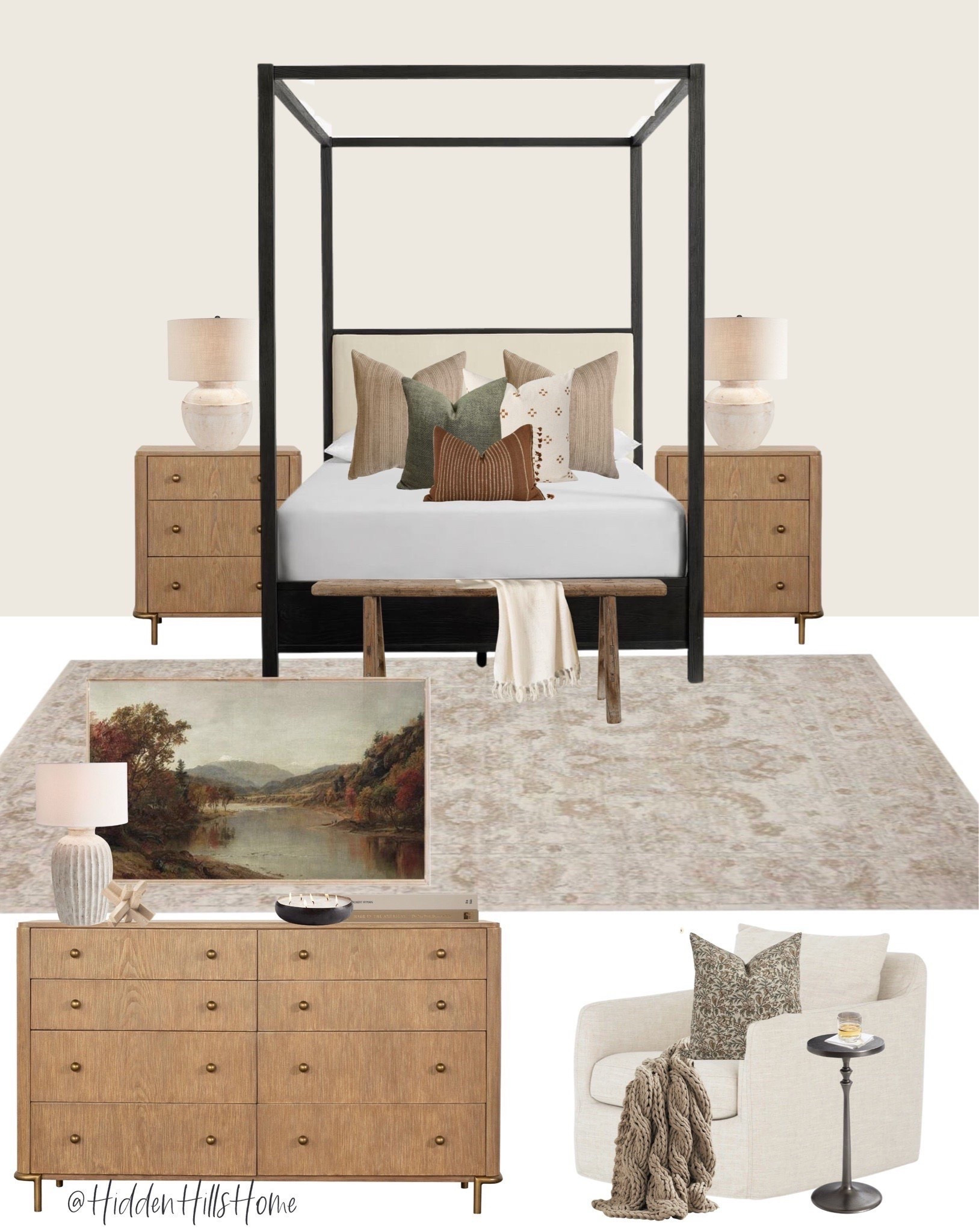 Master bedroom decor ideas, bedroom inspiration, home decor ideas Primary bedroom mood board, canopy bed, nightstands, dresser, bedroom rug #moodboard #bed#LTKStyleTip


#LTKSaleAlert #LTKSeasonal #LTKHome