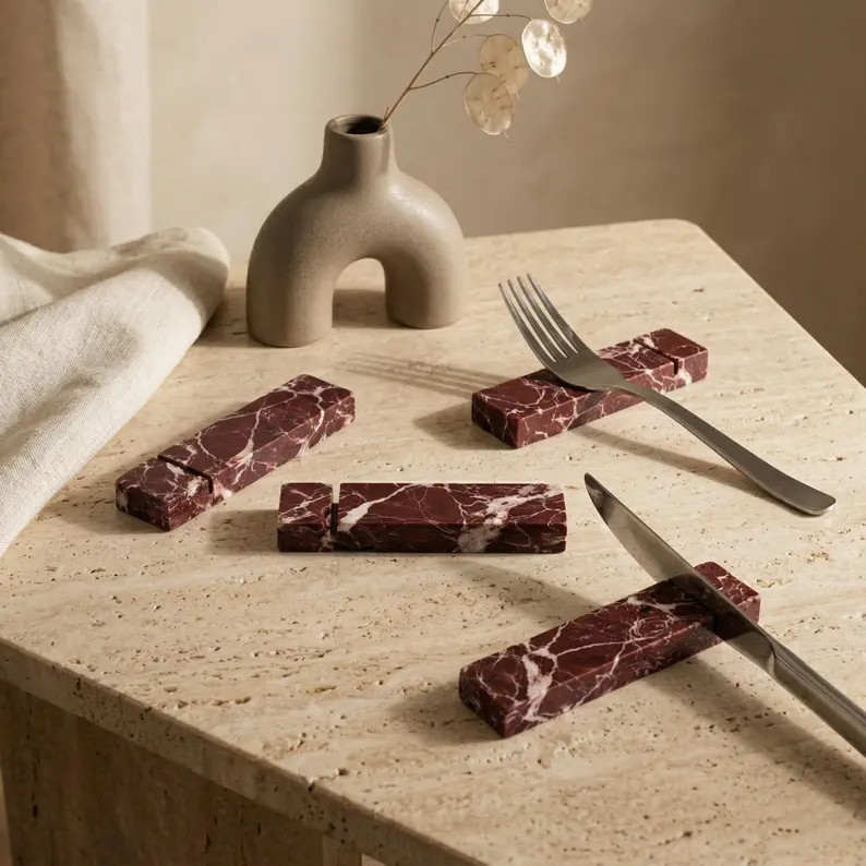 Rosso Levanto Marble Cutlery Rest – Minimalist Utensil Holder, Modern Table Decor | Etsy (Global)