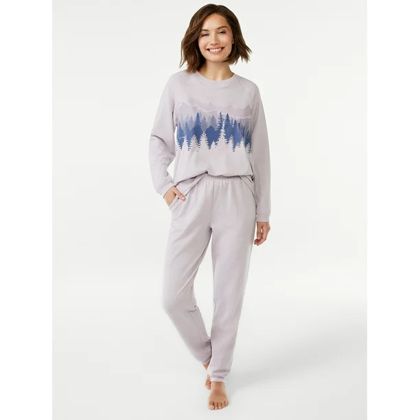 Joyspun Women's French Terrycloth Holiday Pajama Gift Set, 2-Piece, Sizes up to 3X - Walmart.com | Walmart (US)