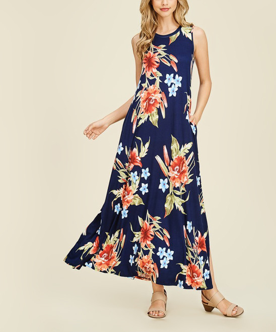 Avenue Hill Women's Maxi Dresses NAVY - Navy Floral Maxi Dress - Women | Zulily