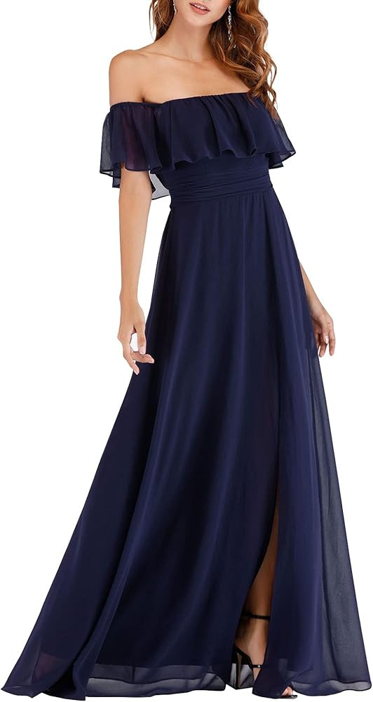 Ever-Pretty Women's Off The Shoulder Bridesmaid Dresses Side Split Beach Maxi Formal Dress 00968 | Amazon (US)