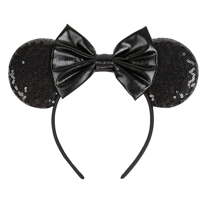 WOVOWOVO Mouse Ears Headbands for Women Black Bow Mouse ear Headband Sequin Hairbands Halloween C... | Amazon (US)