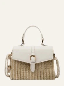 Buckle Decor Straw Satchel Bag | SHEIN