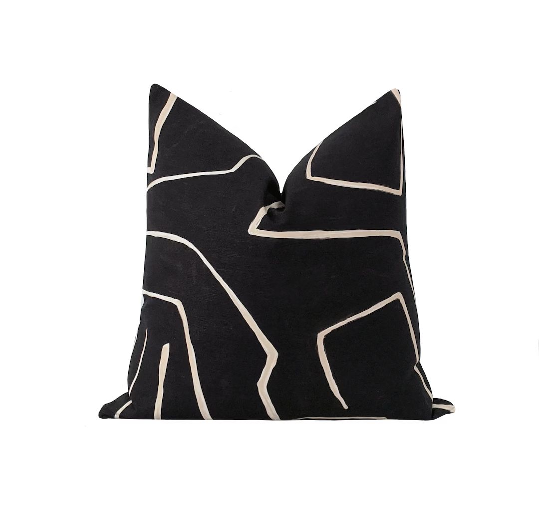 Designer Pillow Cover, Kelly Wearstler Graffito, Black Beige Abstract Print Pillow, Contemporary ... | Etsy (US)