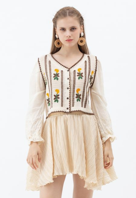 Embroidered Crochet Spliced Sleeves Cardigan | Chicwish