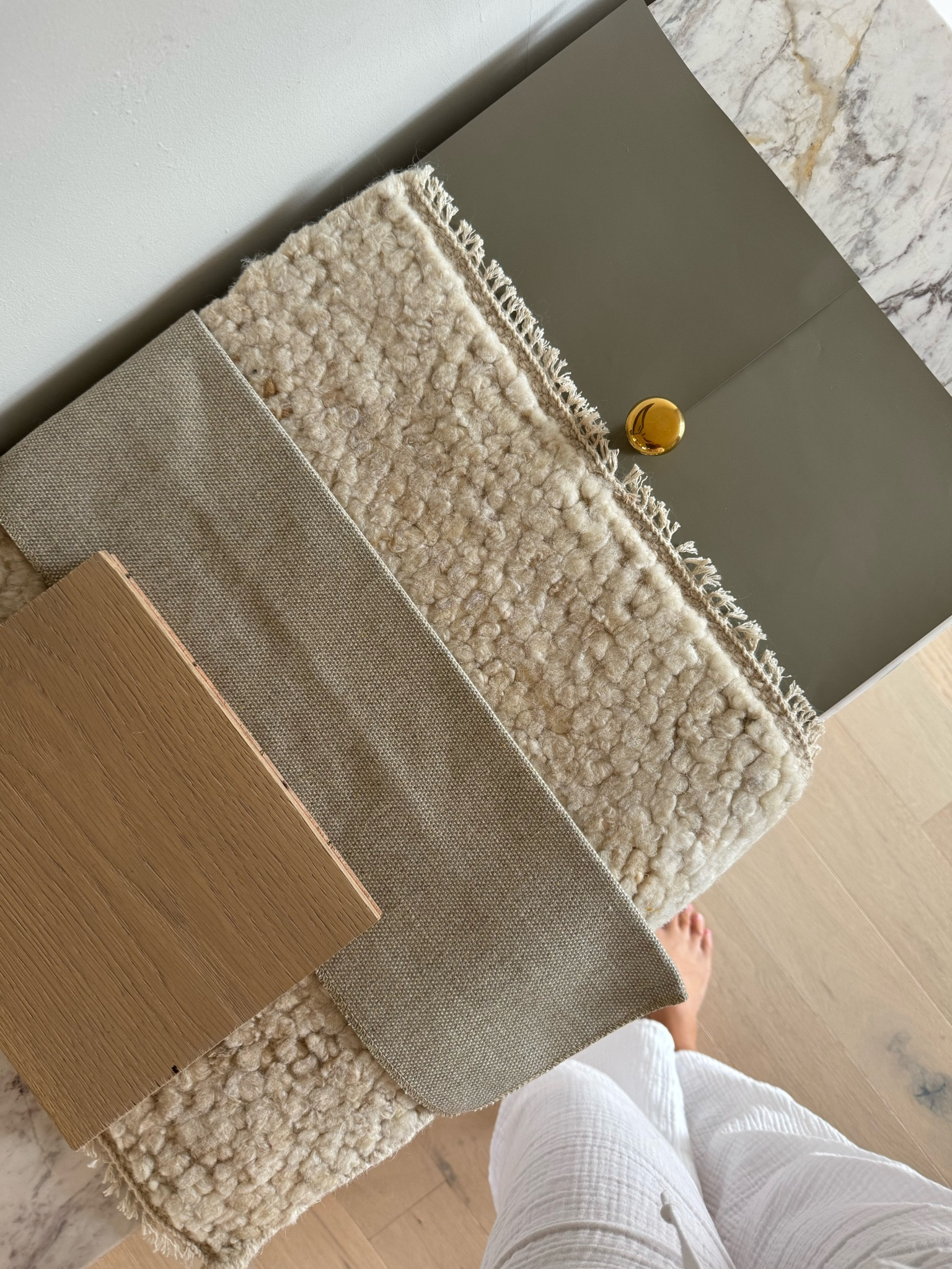 Living room finishes! Paint colour options are Benjamin Moore Copley Gray (left) or Taiga (right). 

Marble coffee table is custom from Calacatta Lyla Marble.

#LTKcasa