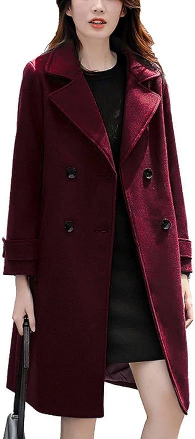 Amazon.com: chouyatou Women's Essential Elegant Wear Double Breasted Mid Long Wool Pea Coat (Medi... | Amazon (US)