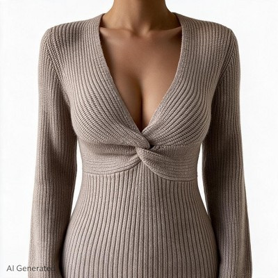 Knit Sweater Tops for Women Twist Front V Neck Long Sleeve Ribbed Fitted Casual Blouse,Apricot,Small | Target
