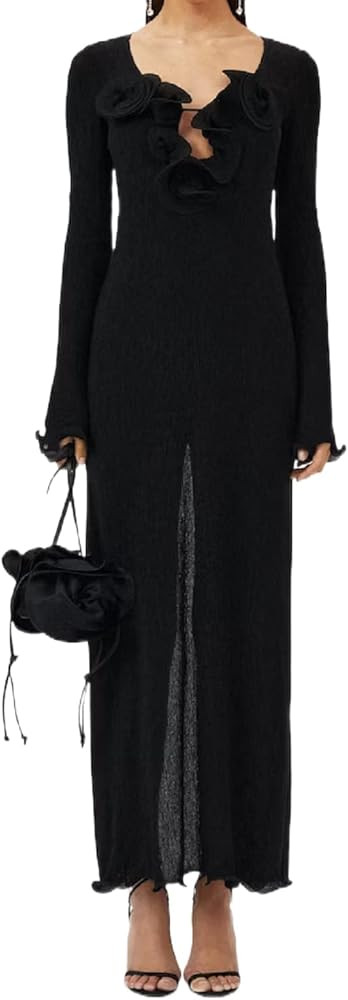 UAURORAO Women Crochet Cover Up Long Dress Long Sleeve Backless Hollow Out Maxi Dress See Through... | Amazon (US)