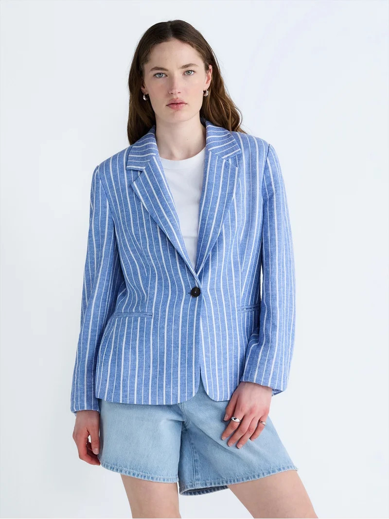 Free Assembly Women's and Women's Plus Linen-Blend Single Breasted Blazer, Sizes XS-4X | Walmart (US)