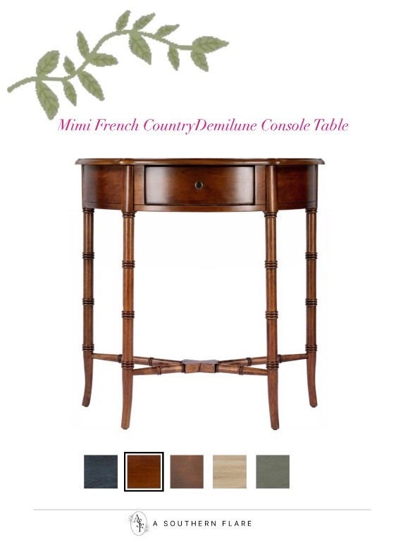 Mimi French Country Brown Wood Demilune Console Table/ Color options: home accessories