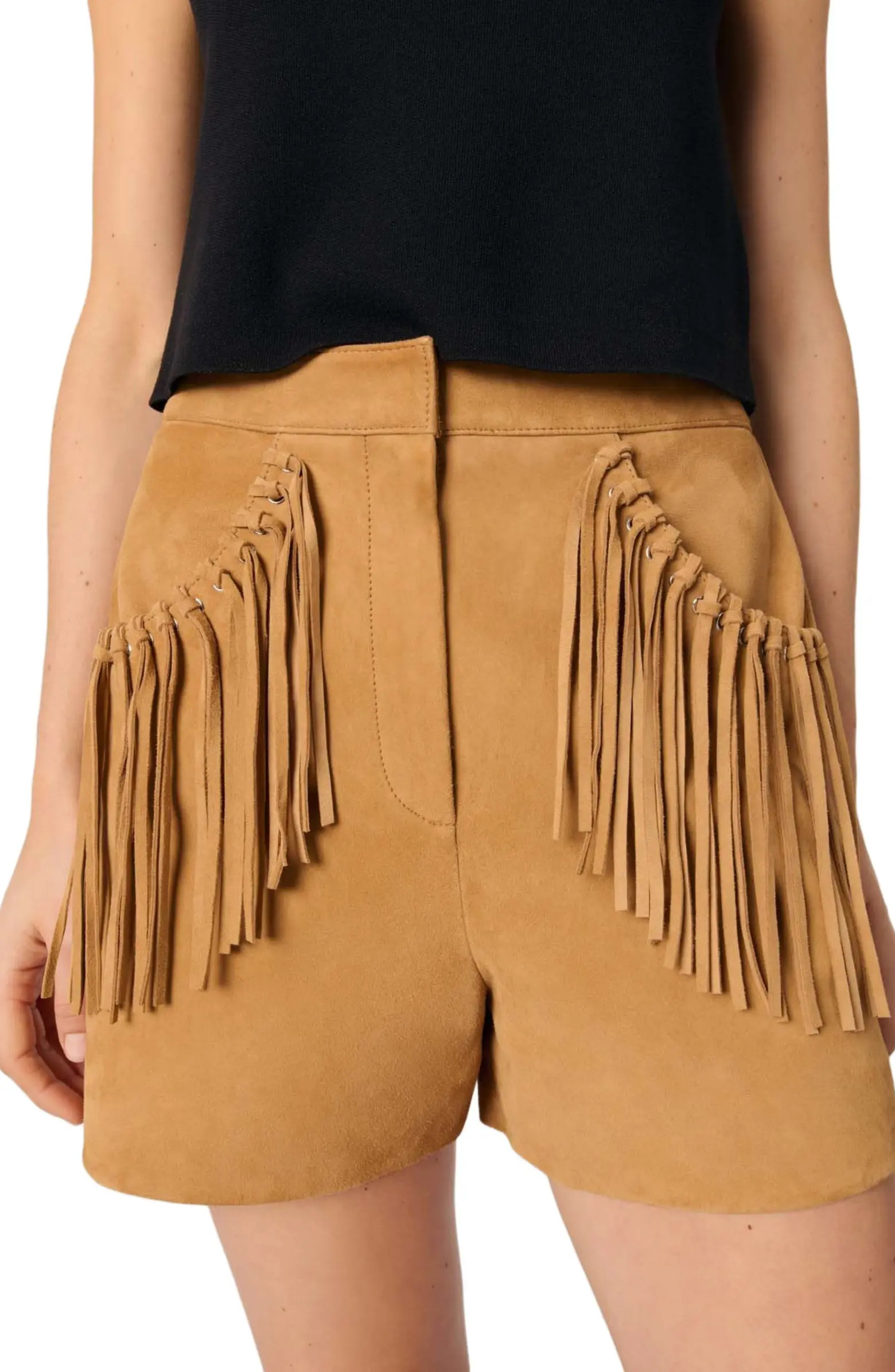maje Fringed nubuck shorts | Nordstrom | Nordstrom