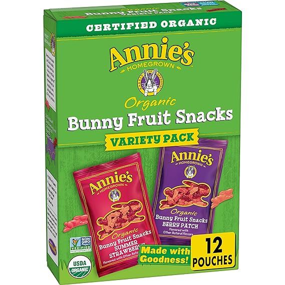 Annie's Homegrown Organic Bunny Fruit Snacks, Variety Pack, 12 Pouches, 9.6 oz Box | Amazon (US)
