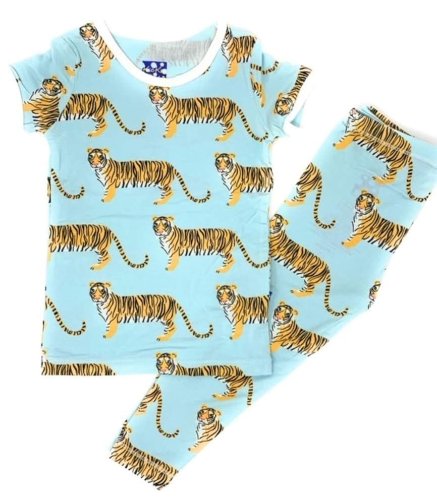 Kickee Pants Little Boys Custom Print Short Sleeve Pajama Set - Spring Sky Tiger, 2T | Amazon (US)