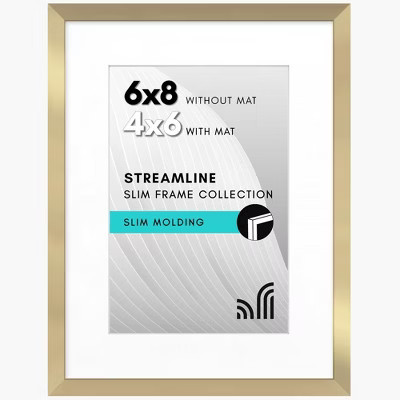 Americanflat 6x8 Picture Frame with Shatter-Resistant Glass, Use as 4x6 Frame with Mat or 6x8 Frame Without Mat, Streamline Collection, Gold | Target