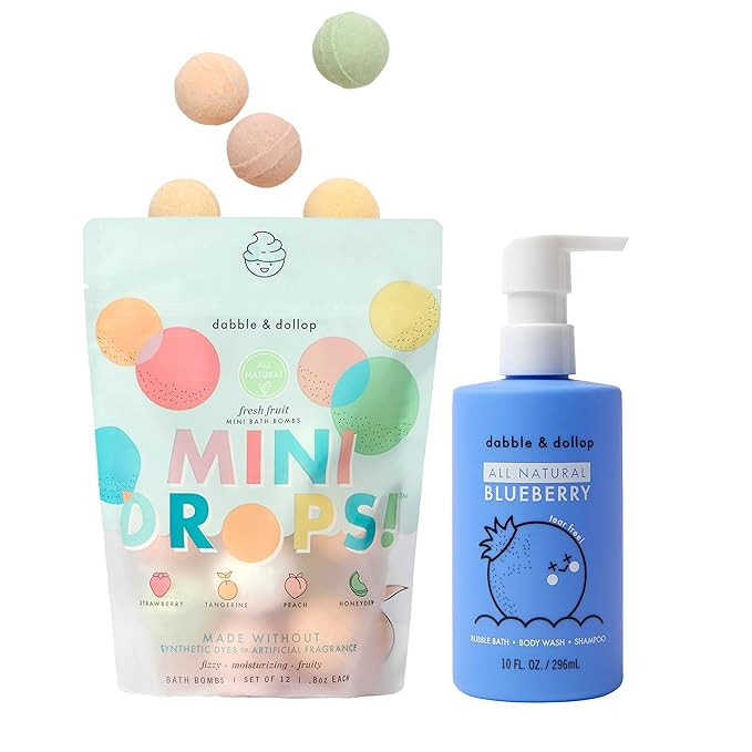 Dabble & Dollop Fresh Fruit Mini Bath Bombs & Blueberry Shampoo, Body Wash, Bubble Bath for Kids ... | Amazon (US)