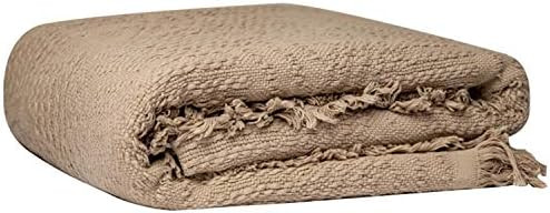 GLORY SEASON 100% Cotton Throw Blanket in Light Brown Jacqard Weave Fabric with Fringe Soft All S... | Amazon (US)