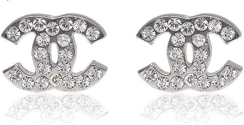 Double C Sterling Silver Studs Earrings, Fashion Woman Jewellery Beautiful Ear Classic Cute Cross... | Amazon (UK)