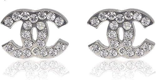 Double C Sterling Silver Studs Earrings, Fashion Woman Jewellery Beautiful Ear Classic Cute Cross... | Amazon (UK)