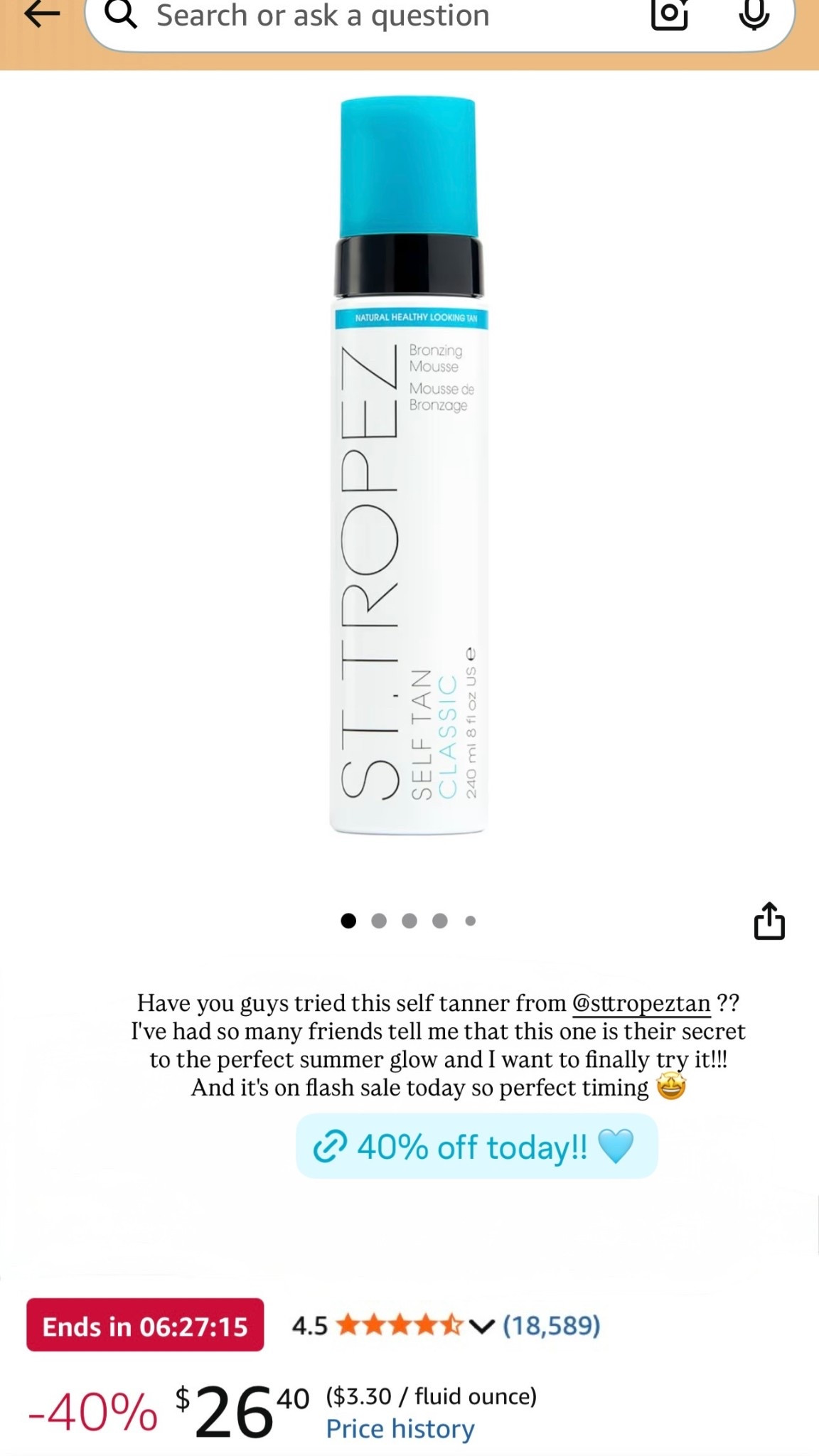 Have you guys tried this self tanner from @sttropeztan ??
I've had so many friends tell me that this one is their secret to the perfect summer glow and I want to finally try it!!! And it's on flash sale today so perfect timing 🤩

#LTKselfcare #LTKgrwm #LTKBeauty