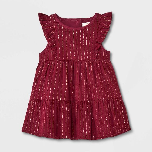 Baby Girls' Lurex Short Sleeve Dress - Cat & Jack™ Burgundy | Target