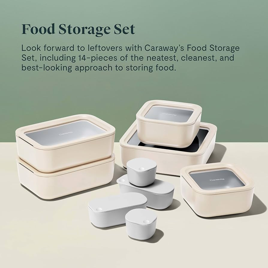 Caraway Glass Food Storage Set, 14 Pieces - Ceramic Coated Food Containers - Easy to Store, Non T... | Amazon (US)