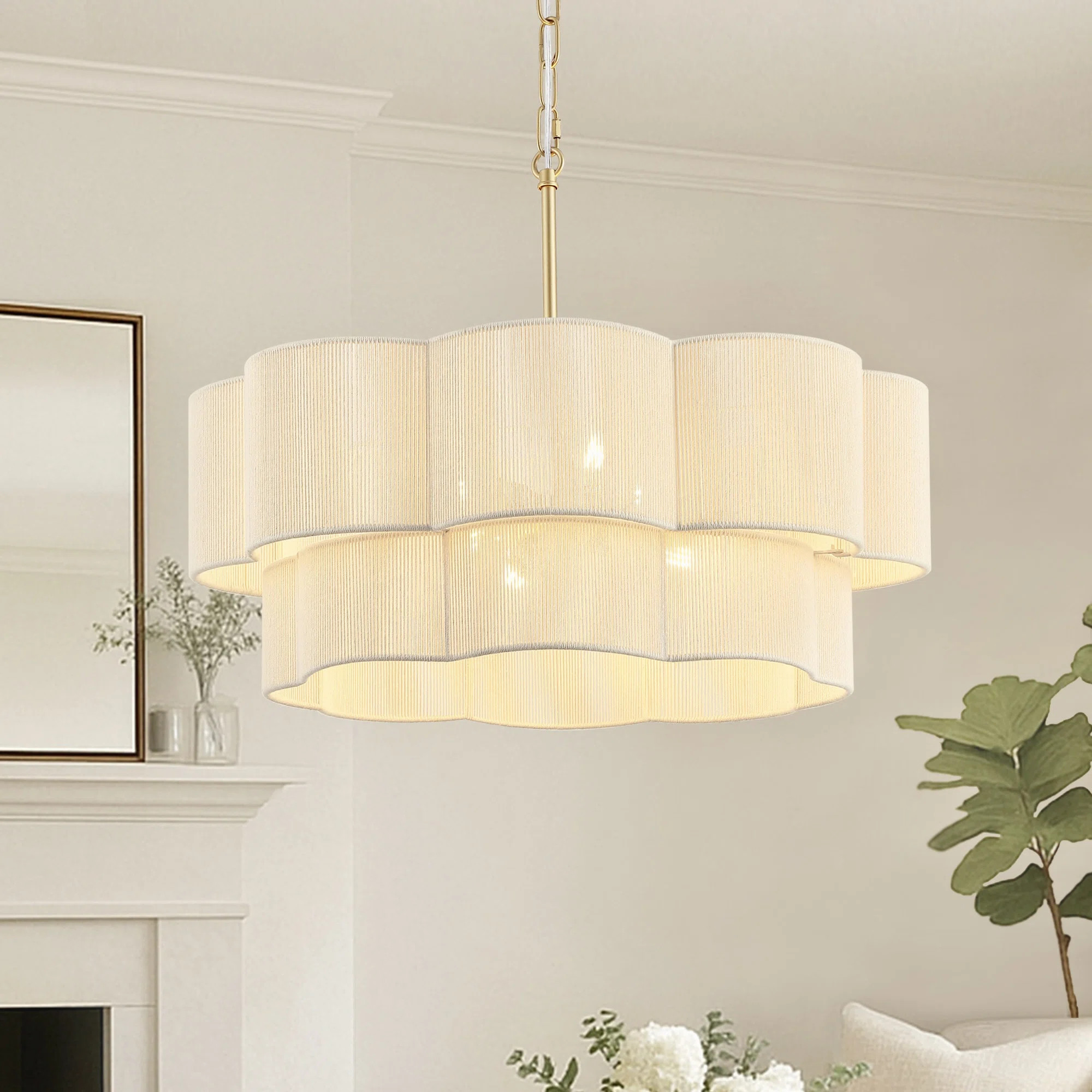 23.2" 6-Light Scalloped Rope Drum Chandelier | Wayfair North America