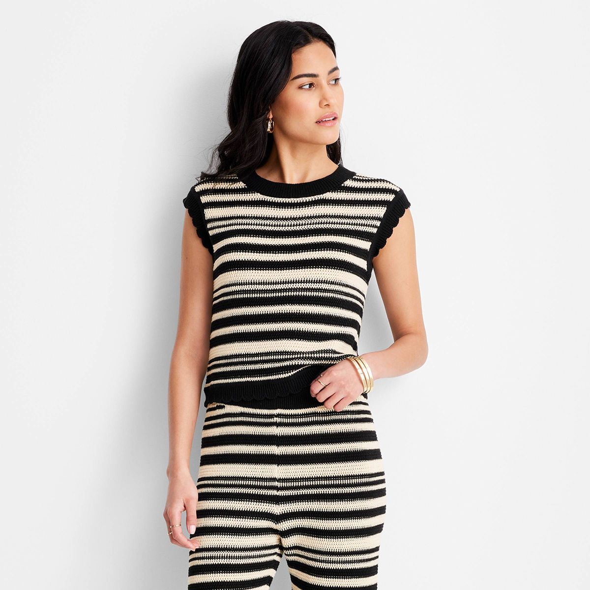 Women's Striped Scallop Edge Tank Sweater - Future Collective™ with Jenny K. Lopez Black/Cream ... | Target