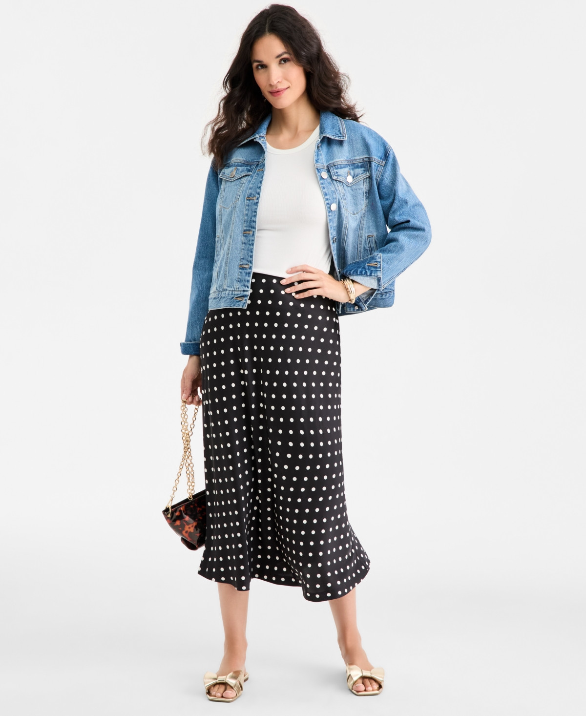 On 34th Women's Dot-Print Midi Skirt, Macy's Exclusive - Deep Black Combo | Macy's