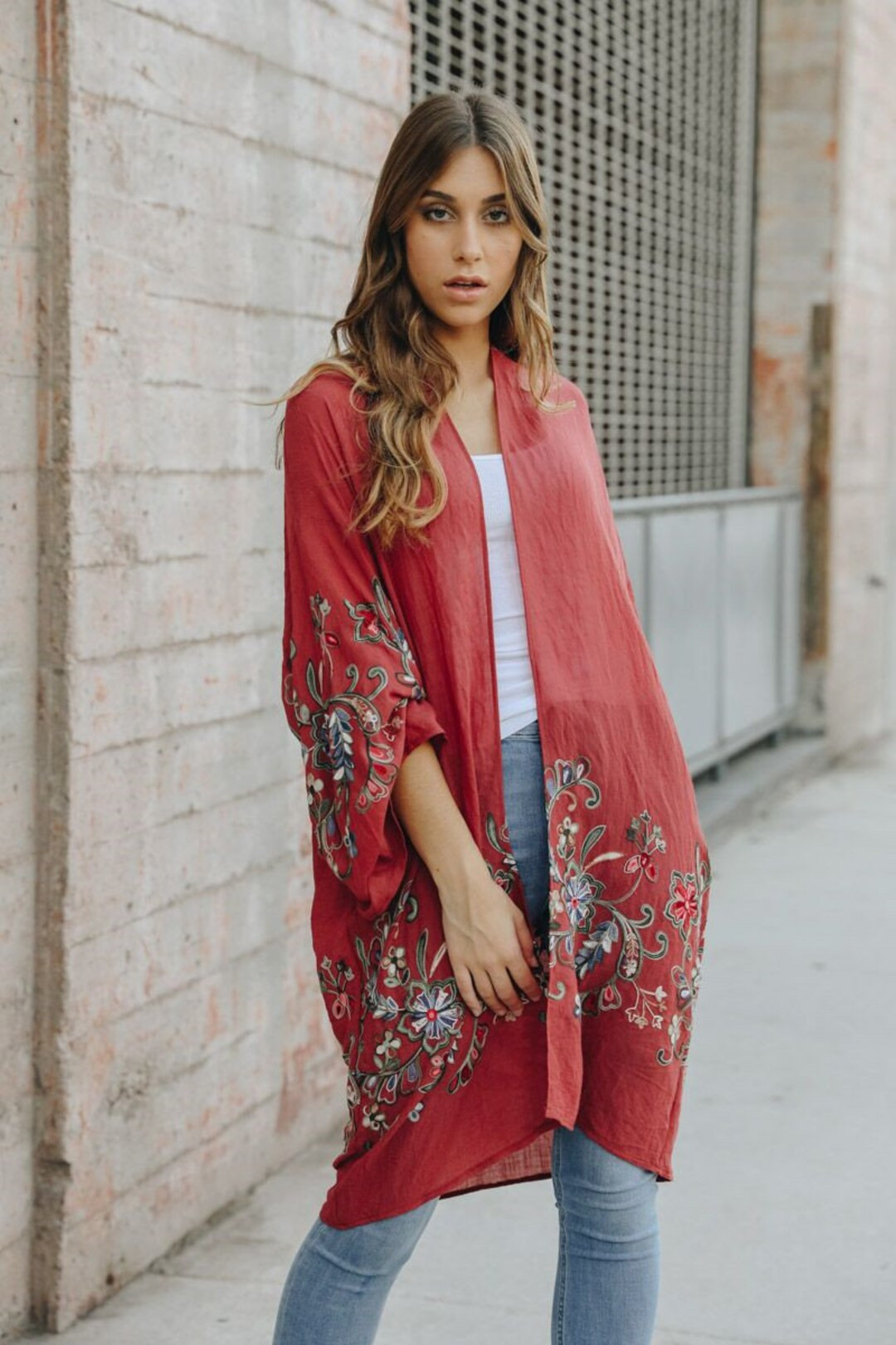 Kimono, Floral Embroidery, Beach Kimono, Kimono Jacket, Kimono Cardigan, Long Kimono, Beach Cover... | Etsy (US)